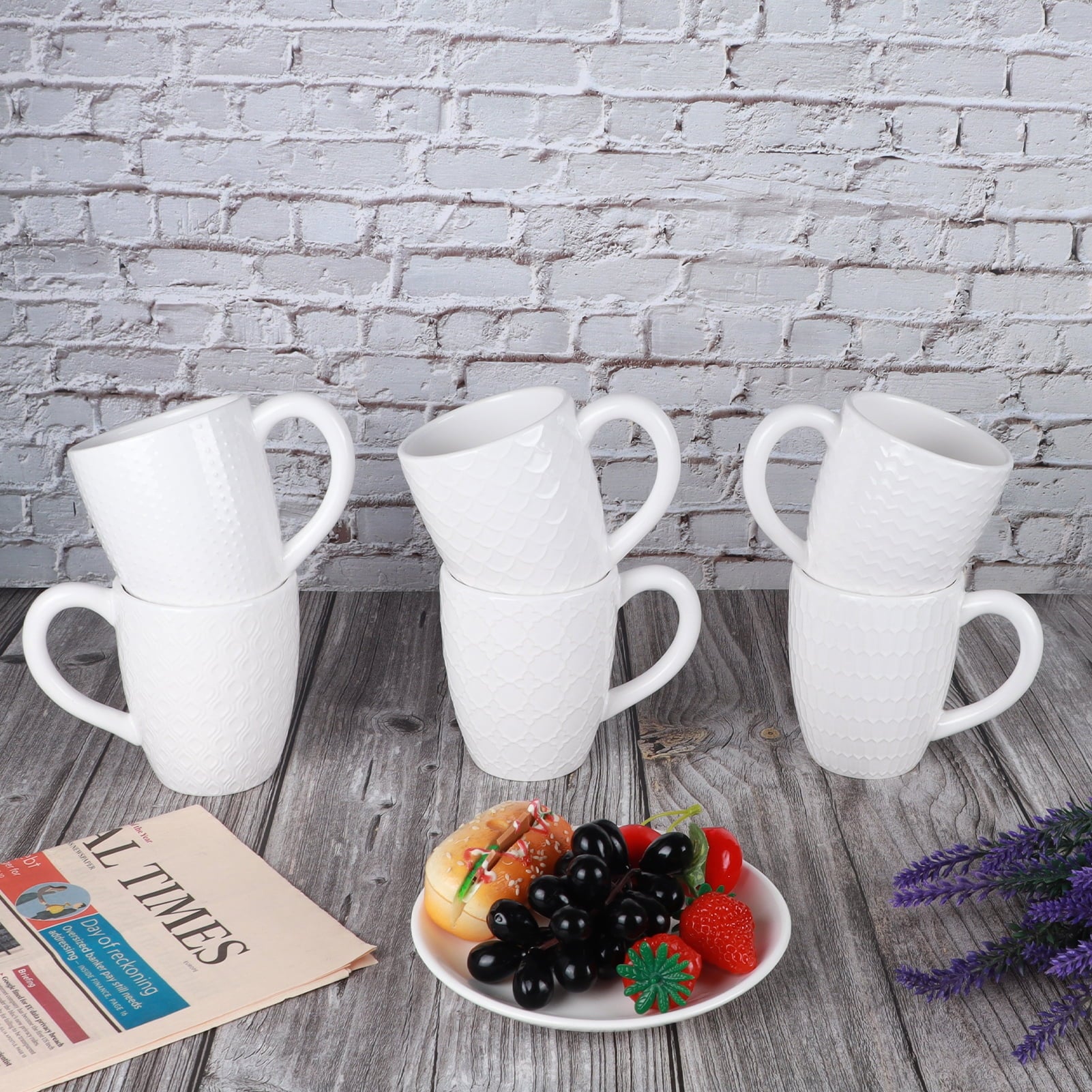 Modern White Ceramic Coffee Mugs 12.8 oz, set of 6