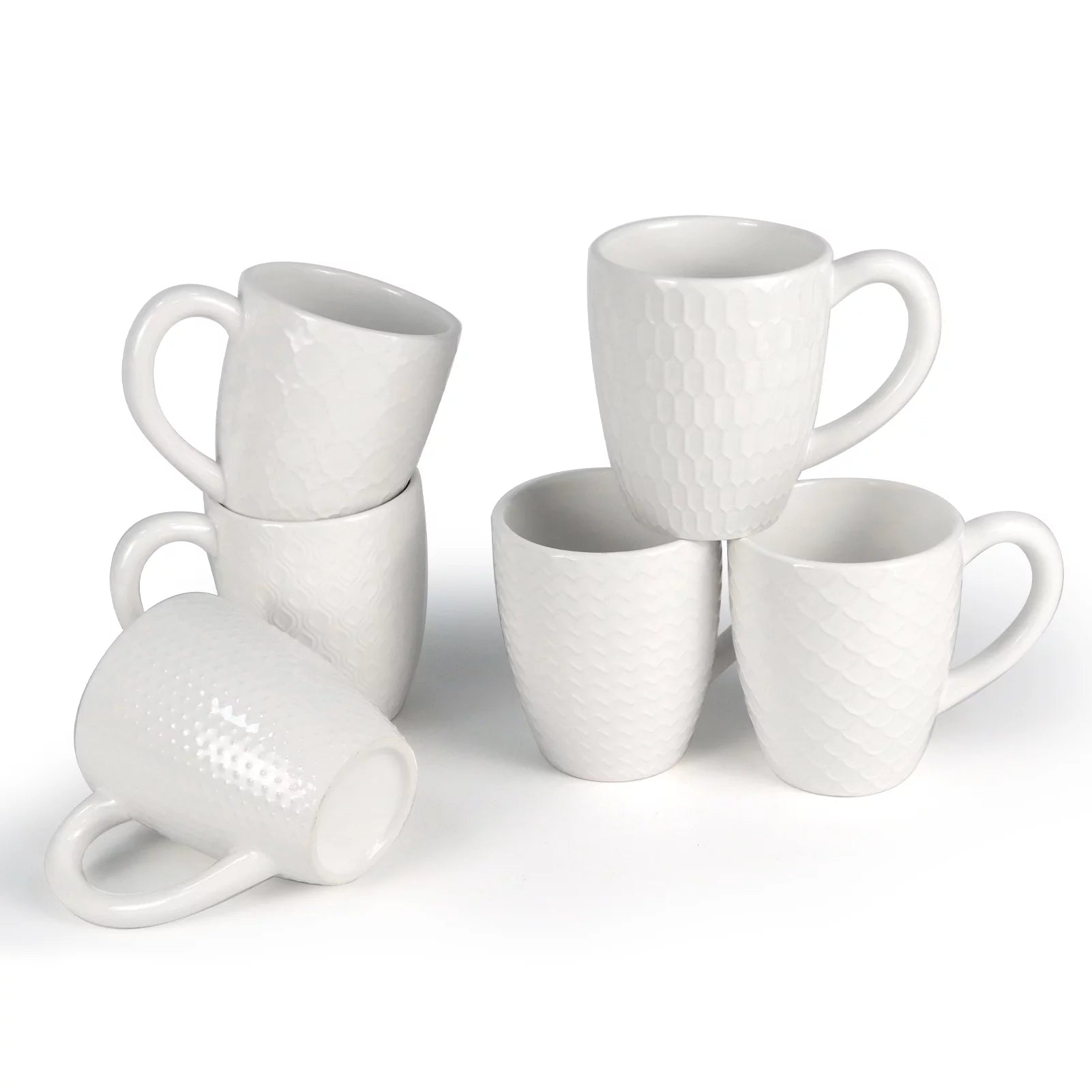 Modern White Ceramic Coffee Mugs 12.8 oz, set of 6