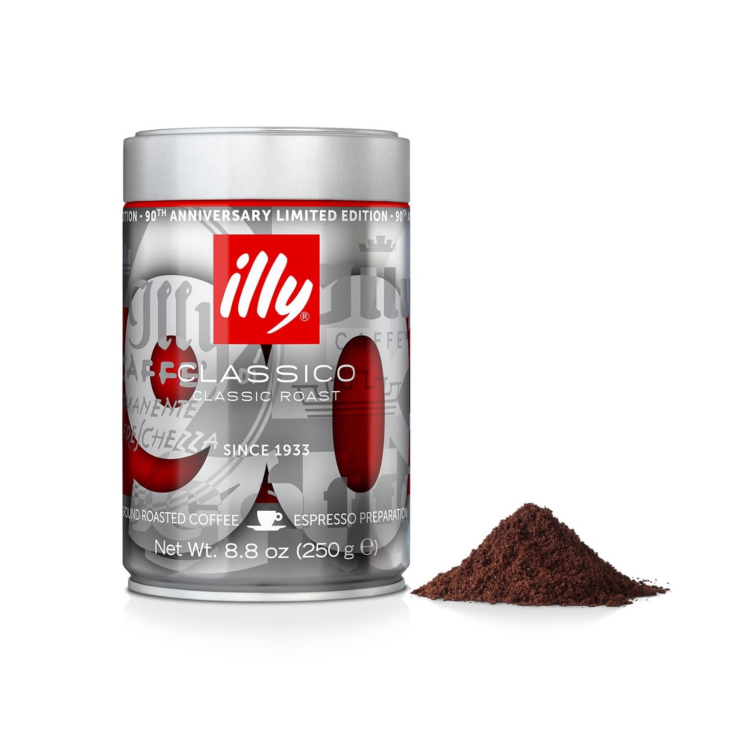 Illy Classico Espresso Ground Coffee, Medium Roast  8.8 Ounce Can 