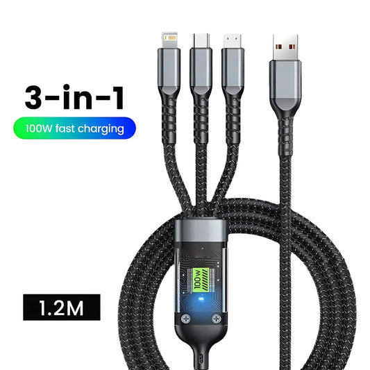 Super Fast Charging Cable, 3-In-1 For iPhone15 14 13