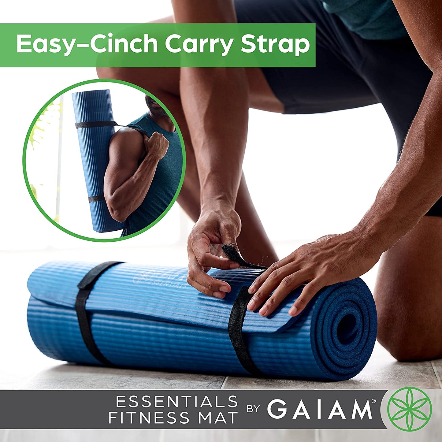 Super Comfy Thick Yoga Mat with Easy-Cinch Carrier Strap