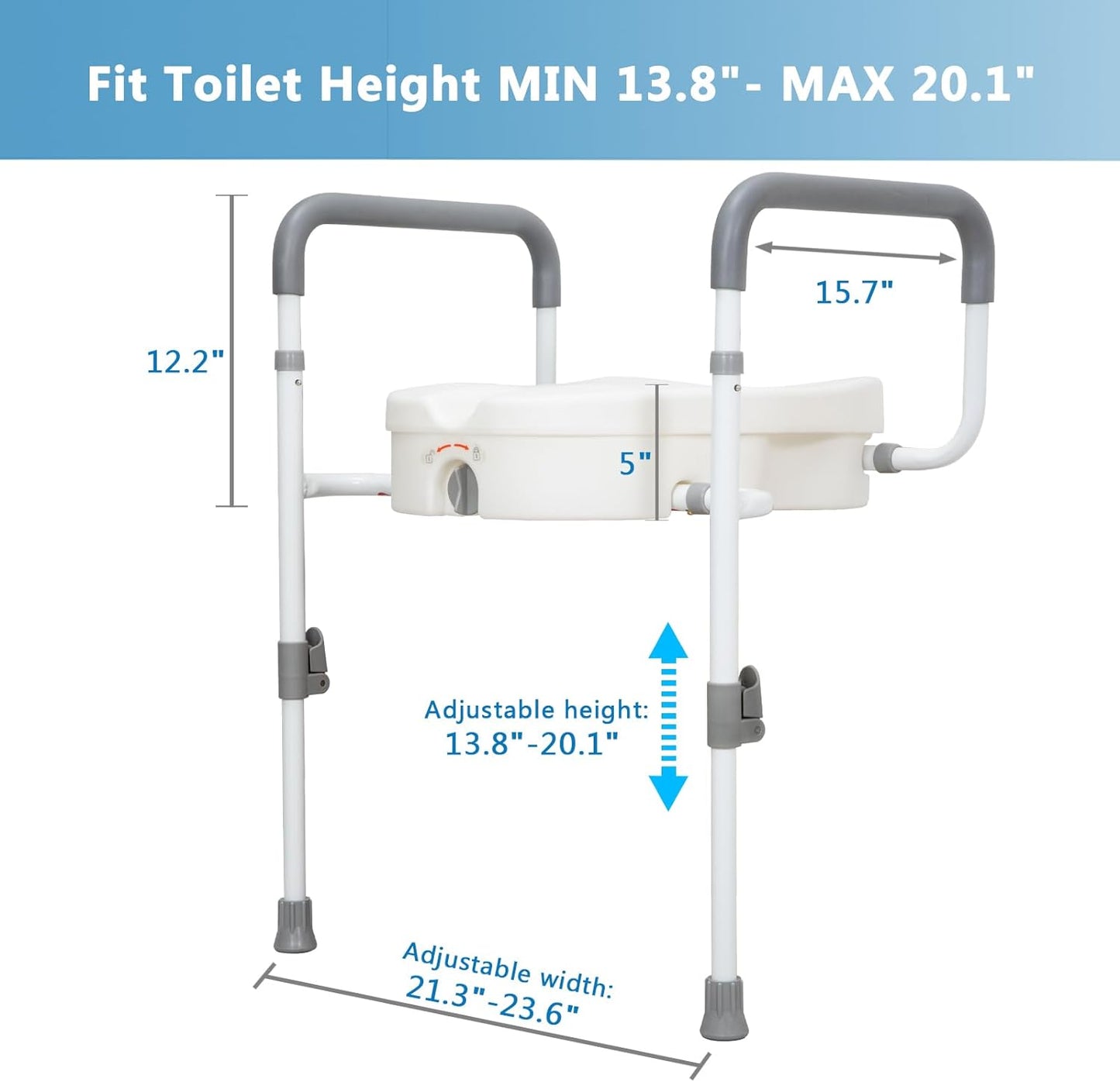 Adjustable Raised Toilet Seat with Handles 