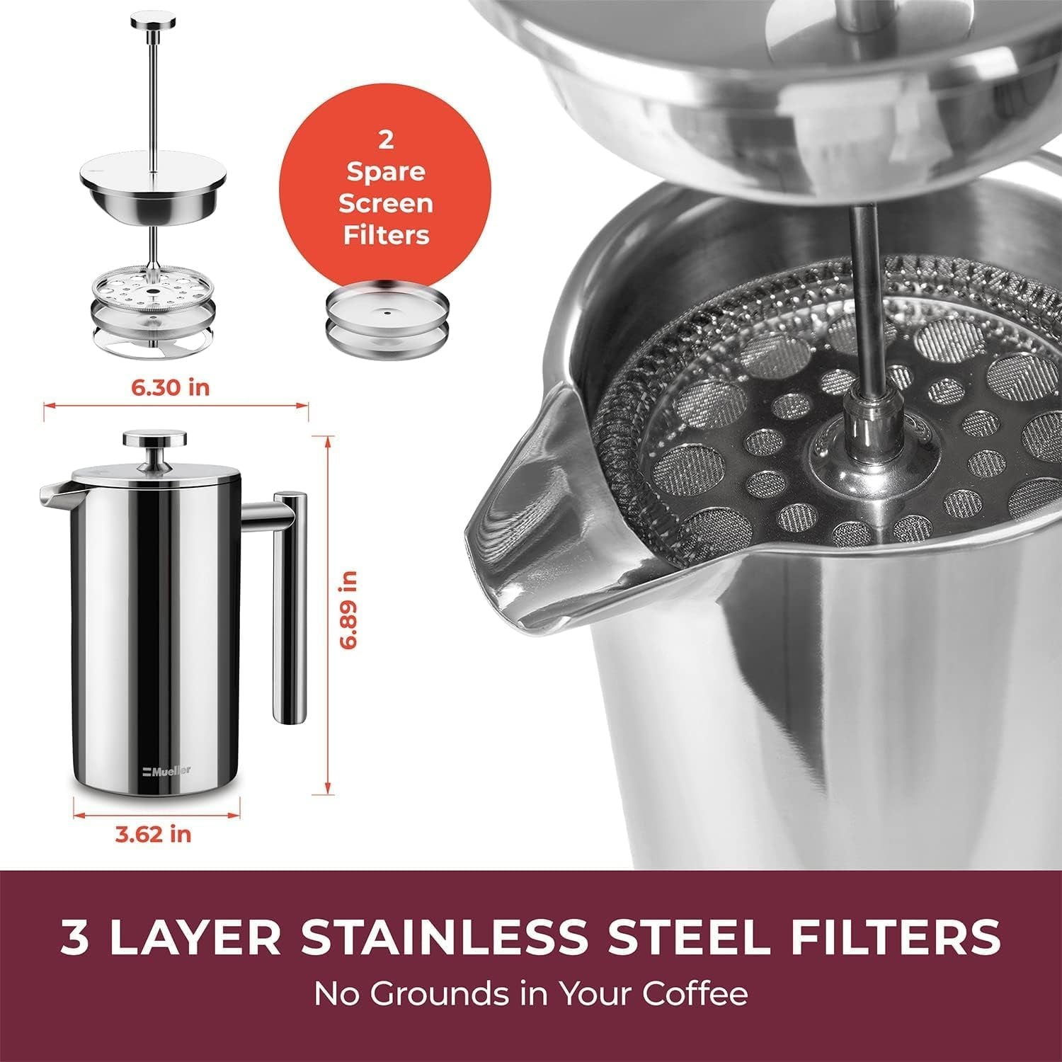 Stainless Steel French Press Coffee Maker 20 Oz