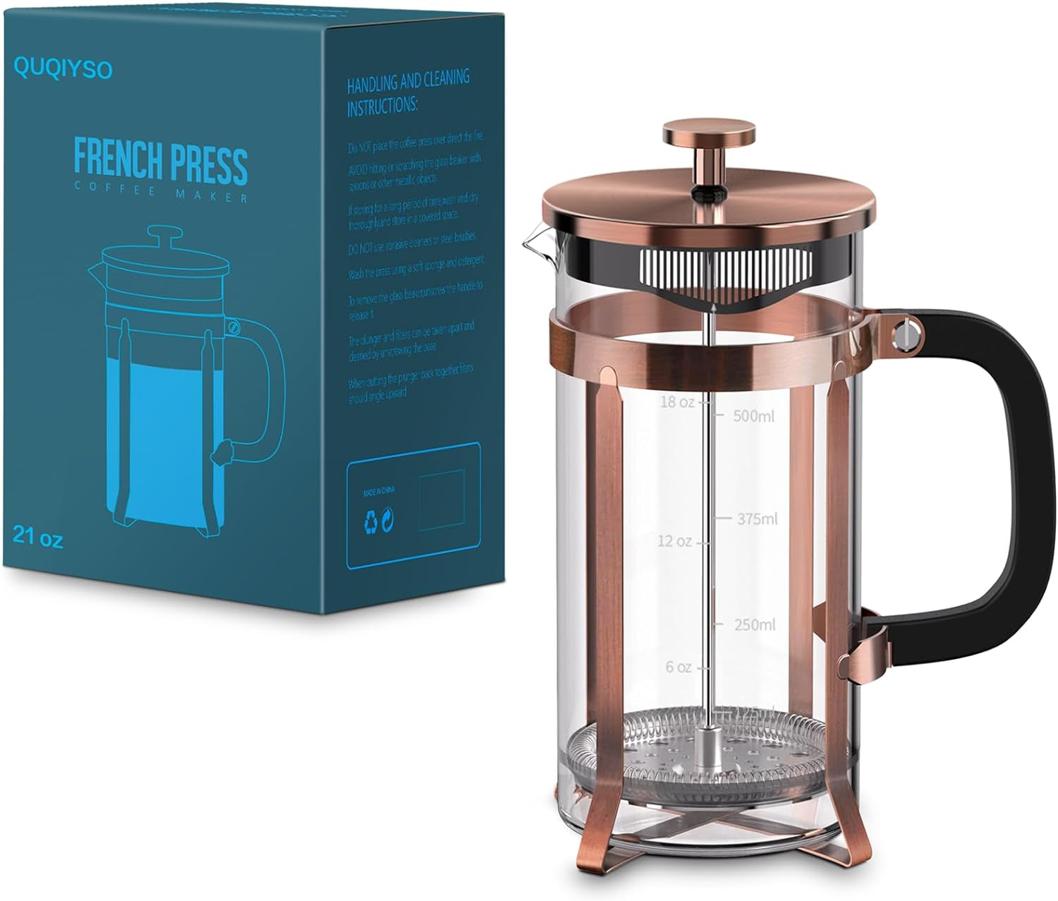 Stainless Steel and Copper French Press 21 Oz.