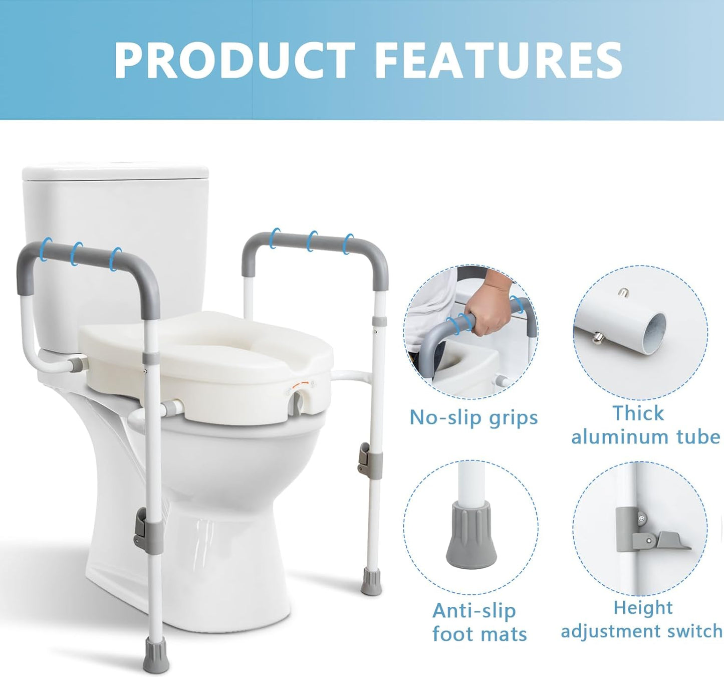 Adjustable Raised Toilet Seat with Handles 