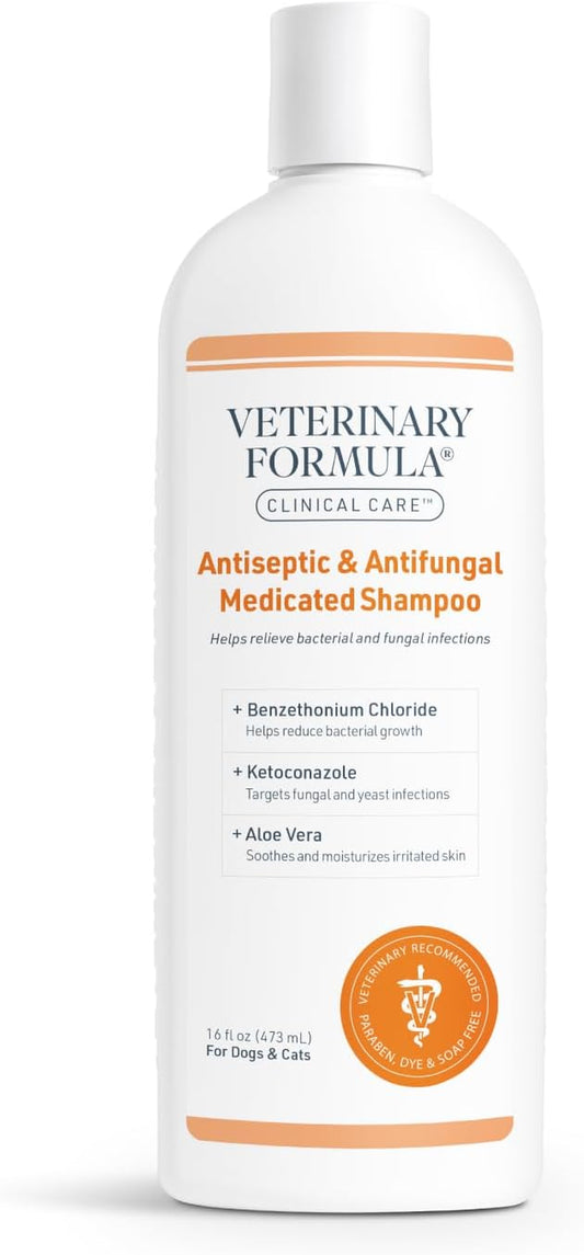 Clinical Care Antiseptic and Antifungal Medicated Shampoo for Dogs & Cats, 16 Fl Oz